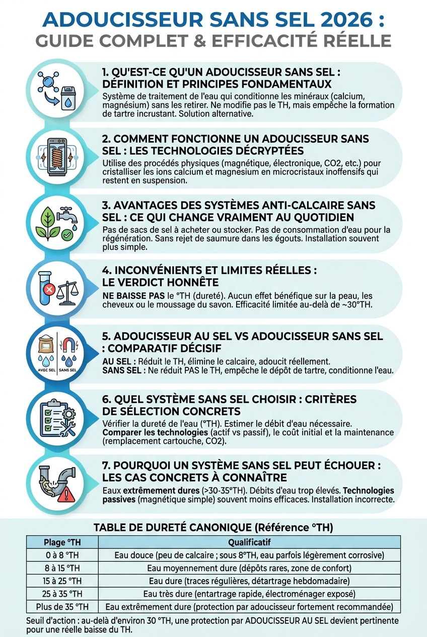 Infographie Adoucisseur sans sel 2026 : guide complet & efficacité réell