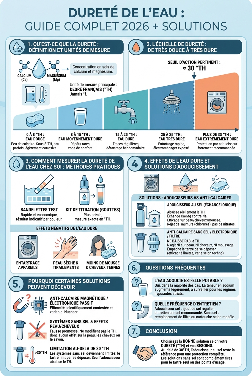 Infographie Dureté de l'eau : guide complet 2026 + solutions