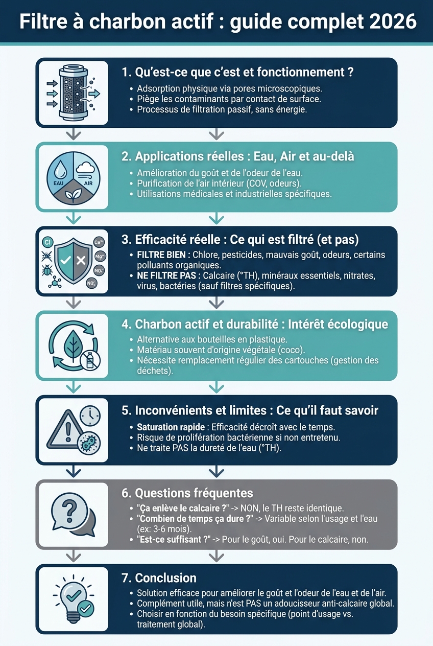 Infographie Filtre à charbon actif : guide complet 2026